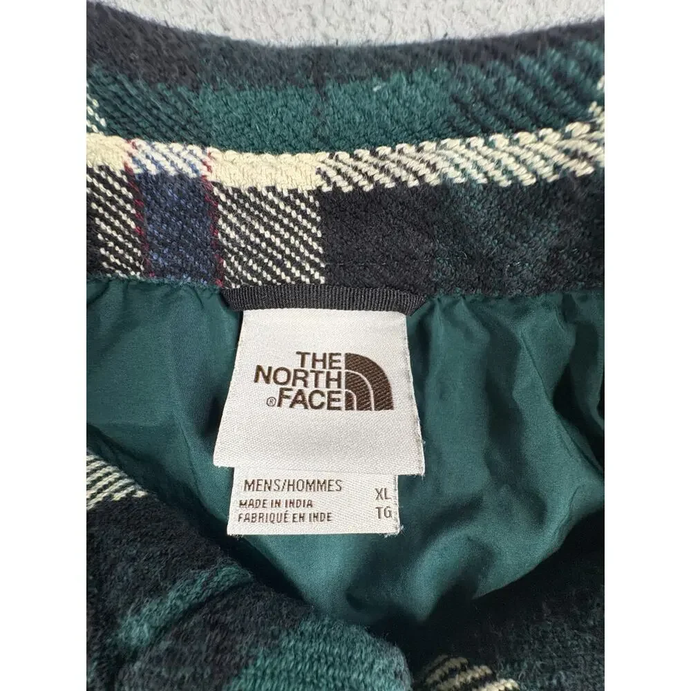 The North Face Button-Up Shirt Men's Size XL Green Plaid Long Sleeves Collared